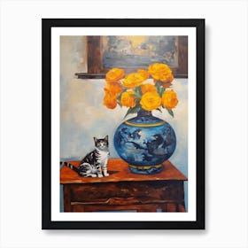 Marigold With A Cat With A Cat 2 Dali Surrealism Style Art Print