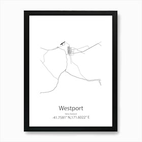 Westport,New Zealand Minimalist Map Art Print