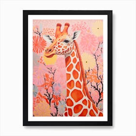 Pink Giraffe Pattern Portrait 1 Art Print