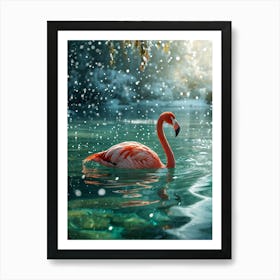 A Plush Flamingo Bathed In Hues Of Cool Green And Soft Texture Swims Gracefully On The Serene Surf Art Print