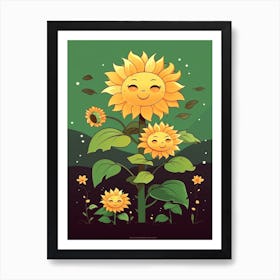 Sunflowers Kawaii Illustration 3 Art Print