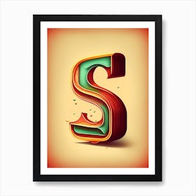 S  Sandwich, Letter, Alphabet Retro Drawing 2 Art Print