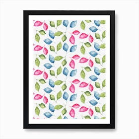 Pink Blue Green Leaves Art Print