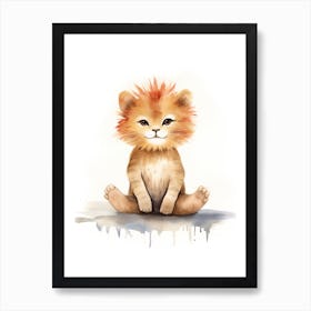 Practicing Yoga Watercolour Lion Art Painting 4 Art Print