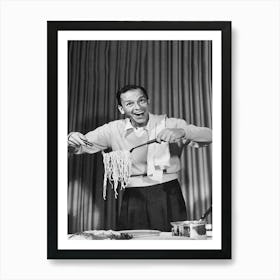 Vintage Black And White Frank Sinatra Eating Spaghetti Art Print