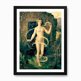 The Spring Witch 1880 by George Wilson - Witchcraft Pagan Mythological Nude Oil Painting Magical Legend Dreamy Green Flowers Vintage Famous Portal Cave Art Print