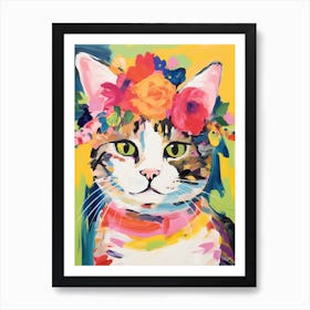 Ragamuffin Cat With A Flower Crown Painting Matisse Style 2 Art Print