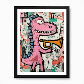Abstract Dinosaur Scribble Playing The Trumpet 2 Art Print