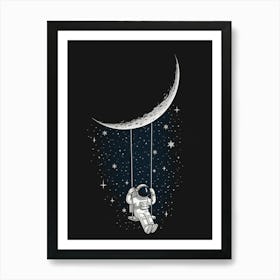 Astronaut Swinging On The Moon Art Print