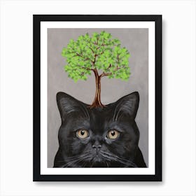 Black Cat With Tree Art Print