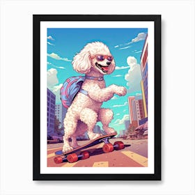 Poodle Dog Skateboarding Illustration 3 Art Print