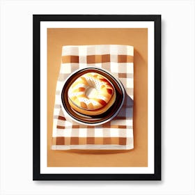 Bagel On Checkered Table Cloth Marker Art 1 Art Print