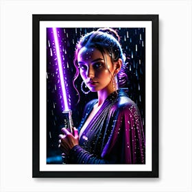 Jedi woman with purple lightsaber 1 Art Print