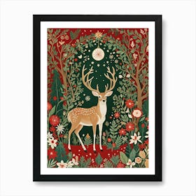 Festive Deer In The Forest Art Print