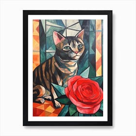 Rose With A Cat 1 Cubism Picasso Style Art Print