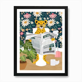 Cheetah On Toilet In Daisy Bathroom Art Print