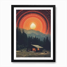 Cosmic cabin under a cosmic night sky Art Print