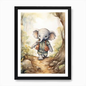 Elephant Painting Hiking Watercolour 4 Art Print
