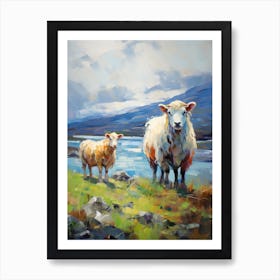 Impressionism Style Sheep By The Lake In The Highlands 2 Art Print