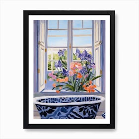 A Bathtube Full Iris In A Bathroom 1 Art Print