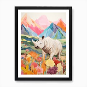 Colourful Rhino With Plants 6 Art Print