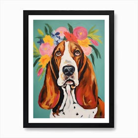 Basset Hound Portrait With A Flower Crown, Matisse Painting Style 3 Art Print