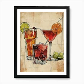 Cocktail Selection Watercolour Inspired Art Print