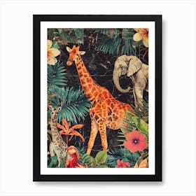 Safari Animals Retro Collage Art Print