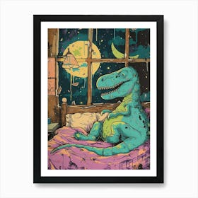 Dinosaur Snoozing In Bed At Night Abstract Illustration 1 Art Print