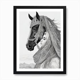 Woman And A Horse 2 Art Print