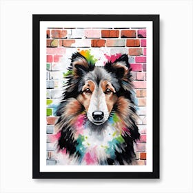 Aesthetic Shetland Sheltie Sheepdog Puppy Brick Wall Graffiti Artwork 1 Art Print