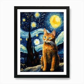 Starry Night Inspired Prints For Cat Lovers Print Art Print