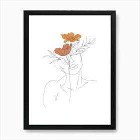 Woman Portrait Monoline Minimalist Hand Drawing Boho Illustration (1) Art Print