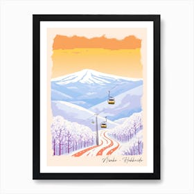 Poster Of Niseko   Hokkaido, Japan, Ski Resort Pastel Colours Illustration 0 Art Print