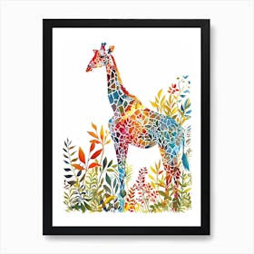Watercolour Geometric Giraffe In Leaves Art Print