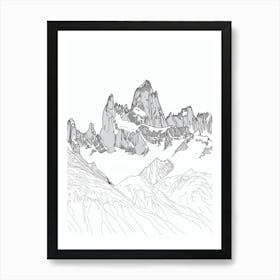 Cerro Fitz Roy Argentina Line Drawing 8 Art Print