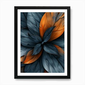 Abstract Blue And Orange Leaves Art Print