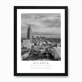 Atlanta Usa Black And White Coordinates Art Print