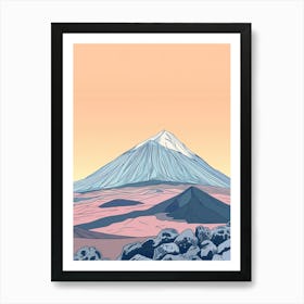 Mount Teide Spain Color Line Drawing (2) Art Print