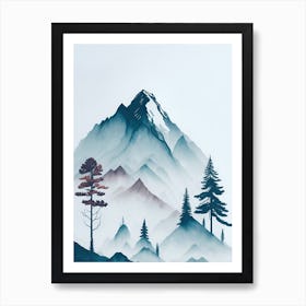 Mountain And Forest In Minimalist Watercolor Vertical Composition 281 Art Print