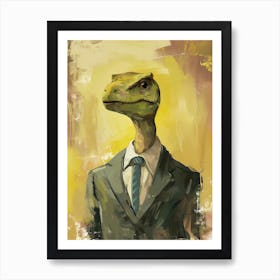 Mustard Painting Of A Dinosaur Lizard In A Suit 2 Art Print