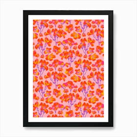 WILD ROSES Abstract Floral Summer Bright Rose Garden in Fuchsia Pink Orange Yellow Purple on Blush Art Print