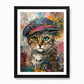 Kitsch Cat In A Beret 1 Art Print