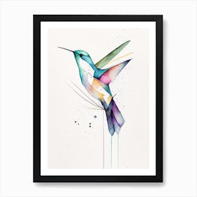 Hummingbird And Geometric Shapes Minimalist Watercolour Art Print