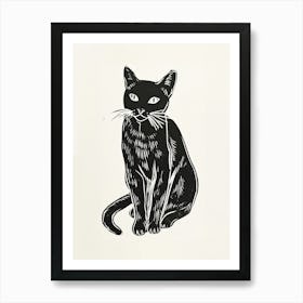 Burmese Cat Linocut Blockprint 3 Art Print