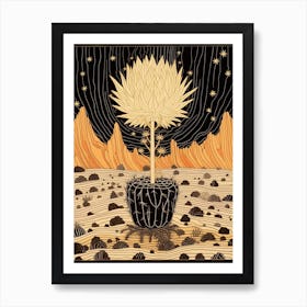 B&W Cactus Illustration Golden Barrel Cactus 2 Art Print