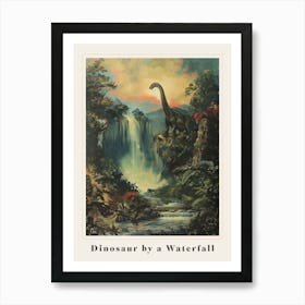 Dinosaur By A Waterfall Painting 3 Poster Art Print