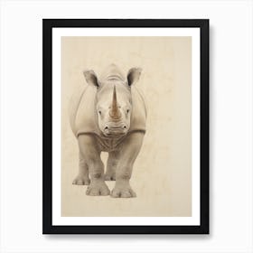 Detailed Vintage Illustration Of A Rhino 5 Art Print