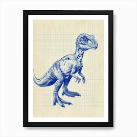 Utahraptor Dinosaur Blue Print Sketch 2 Art Print