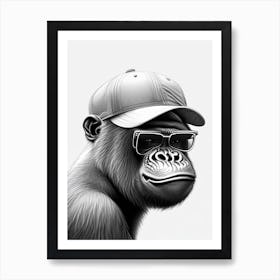 Gorilla In Baseball Cap Gorillas Pencil Sketch 1 Art Print